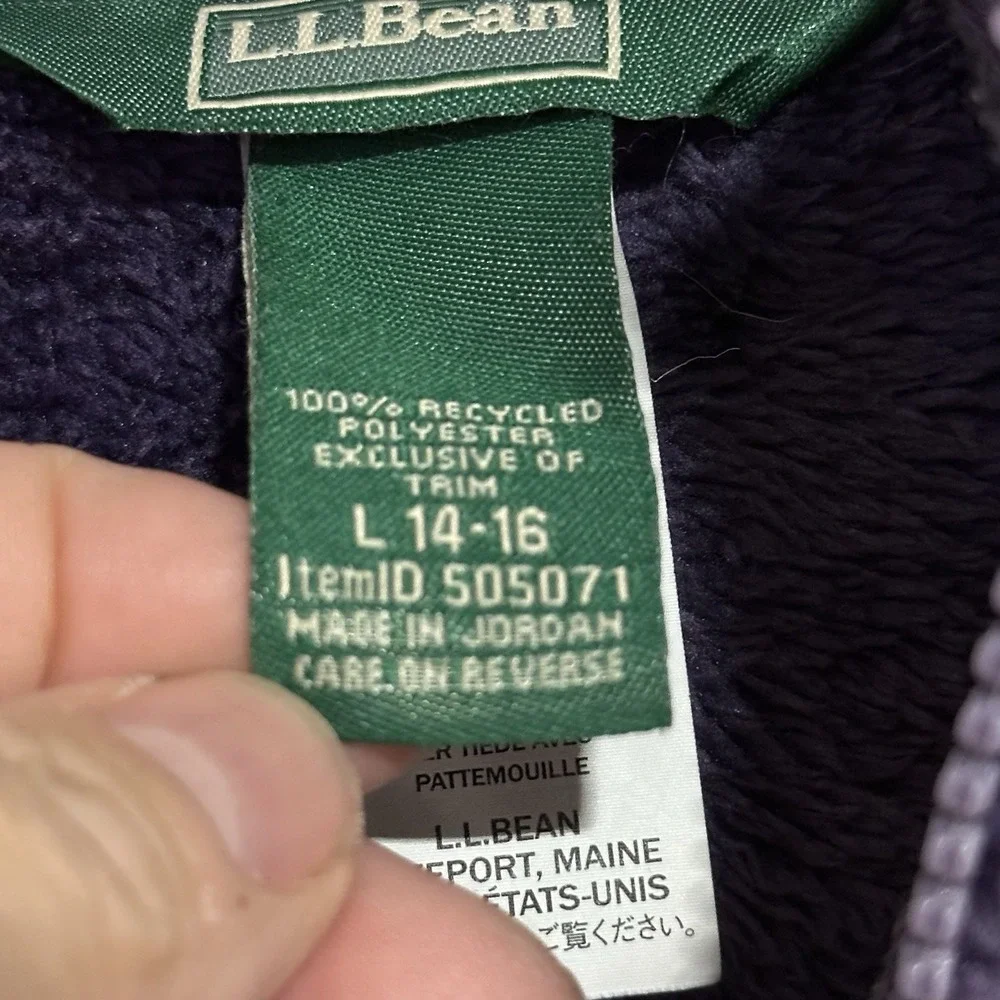 LL Bean Youth Girls Purple‎ Hooded Fleece Full Zip Jacket Size Large (14-16)